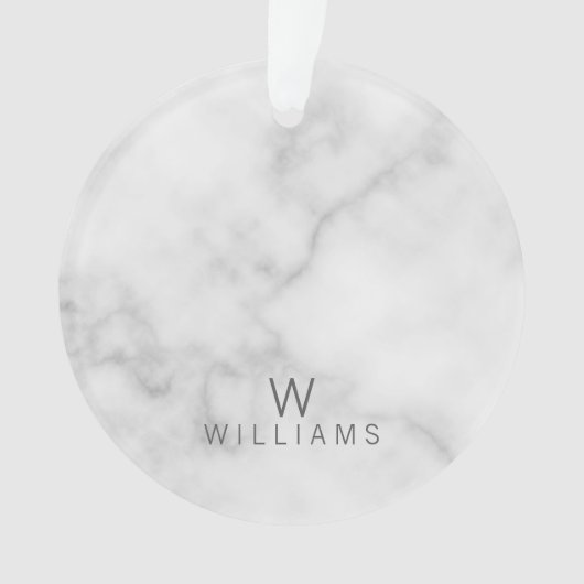Witte marmer met gepersonaliseerd monogram en naam ornament (voorkant)