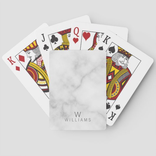 Witte marmer met gepersonaliseerd monogram en naam pokerkaarten (Achterkant)