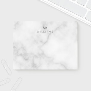 Witte marmer met gepersonaliseerd monogram en naam post-it® notes