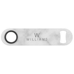 Witte marmer met gepersonaliseerd monogram en naam speed flessenopener