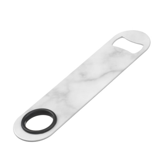 Witte marmer met gepersonaliseerd monogram en naam speed flessenopener (Achterkant Gekanteld)