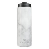 Witte marmer met gepersonaliseerd monogram en naam thermosbeker (Voorkant)
