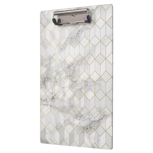Witte marmer met Gold Cube Pattern Klembord (Links)