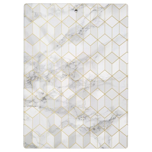 Witte marmer met Gold Cube Pattern Klembord (Achterkant)