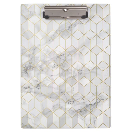 Witte marmer met Gold Cube Pattern Klembord (Voorkant)
