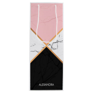 Witte marmer met gouden lijnen wijn cadeautas