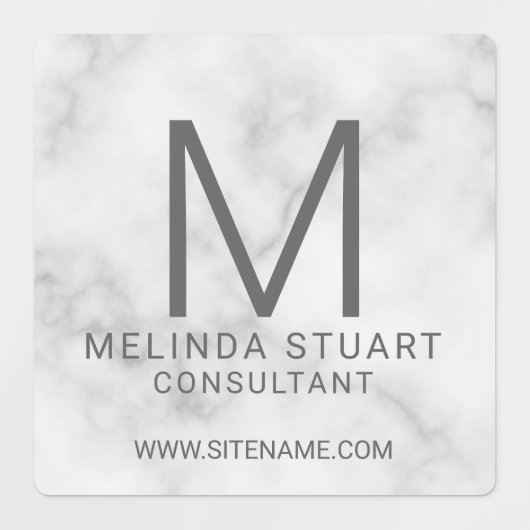 Witte marmer Modern Monogram Business Labels (Design 1)