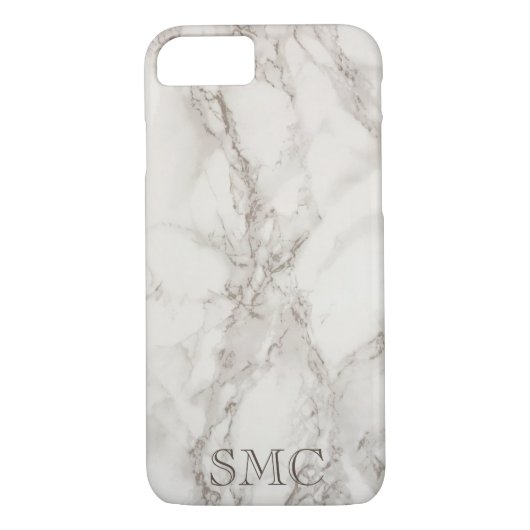 Witte marmer Monogram draagtas Case-Mate iPhone Case (Achterkant)