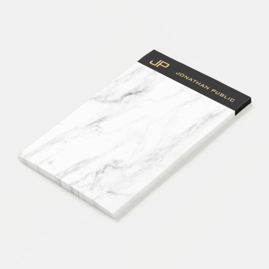 Witte marmer Monogram Gold Tekst Elegant Sjabloon Post-it® Notes (Schuin)