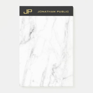 Witte marmer Monogram Gold Tekst Elegant Sjabloon Post-it® Notes