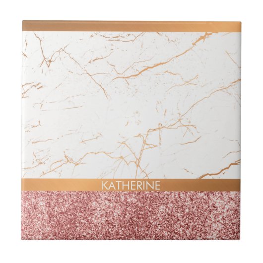 Witte marmer Roos Glitter Tegeltje (Voorkant)