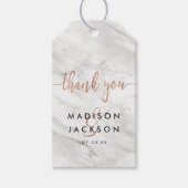Witte Marmer & Roos Gouden Bruiloft Dank u Cadeaulabel (Voorkant)