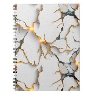Witte marmer textuur met gloeiende gouden aders notitieboek