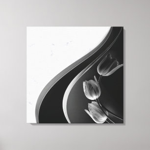 Witte marmer, zwart, goudFiligree Canvas Afdruk