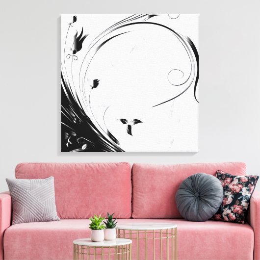 Witte marmer, zwarte Filigree grafische afbeelding Canvas Afdruk (Insitu (Woonkamer))