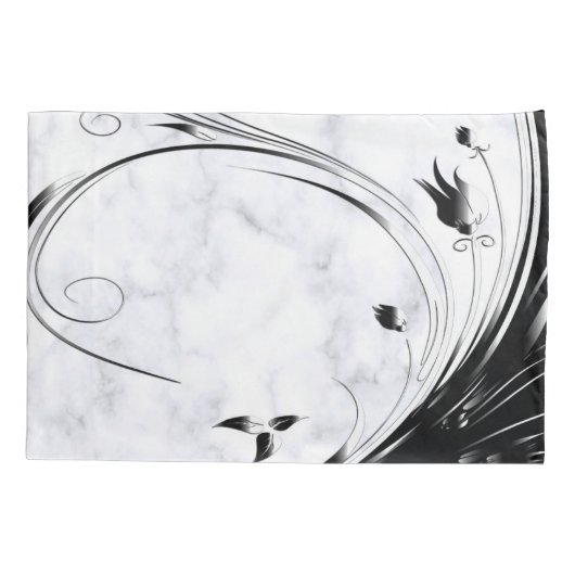 Witte marmer, zwarte Filigree grafische afbeelding Kussensloop (Achterkant)