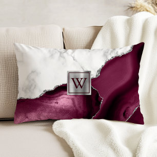Witte marmeren Bourgogne agaat zilveren monogram Accent Kussen