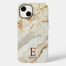 Witte marmeren chique gouden glitter monogram Case-Mate iPhone 14 hoesje