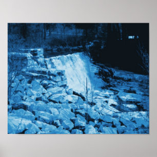 Witte Marmeren Dam In Blauwe Abstracte Fantasy Art Poster