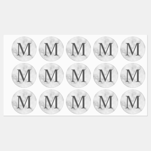 Witte Marmeren Elegante Monogramlabels Labels (Vel)