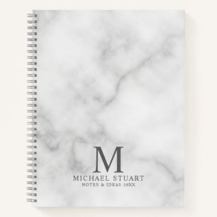 Witte marmeren gepersonaliseerde monogram en naam notitieboek
