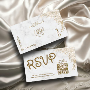 Witte Marmeren Kant QR RSVP Moslim Trouwwebsite Informatiekaartje