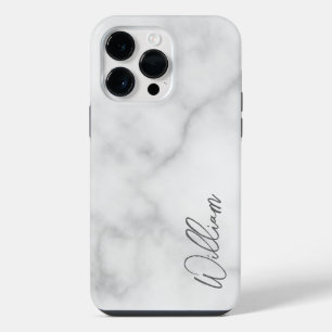 Witte marmeren moderne script gepersonaliseerde na iPhone 14 pro max hoesje