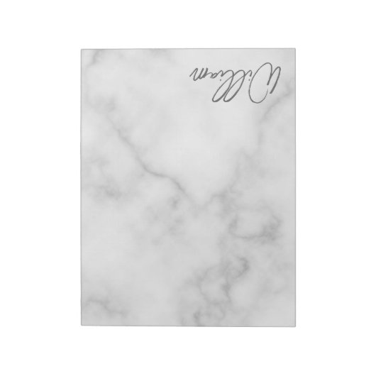 Witte Marmeren Moderne Script Persoonlijke Naam Notitieblok (Gedraaid)