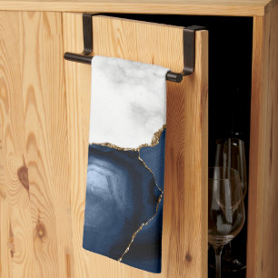Witte marmeren navyblauwe gouden agaten keukendoek theedoek