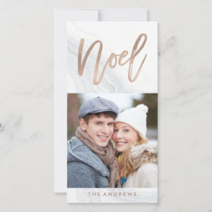 Witte Marmeren Noel Kerst Fotokaart in Brons Feestdagenkaart