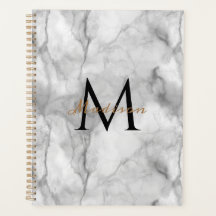 Witte marmeren planner met op maat gemaakte monogr