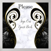 Witte marmeren poster met zwarte abstracte gastboe (Voorkant)