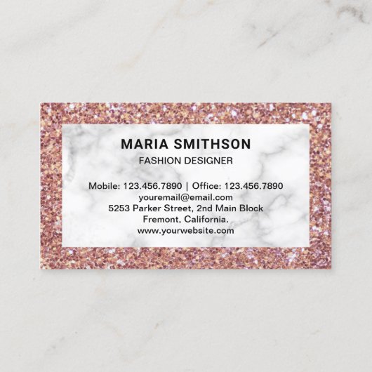 Witte Marmeren Roos Gouden Glitter Hoge Hakken Visitekaartje (Achterkant)