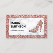 Witte Marmeren Roos Gouden Glitter Hoge Hakken Visitekaartje (Voorkant)