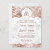 Witte marmeren roze gouden kant QR-code moslim bru Kaart (Voorkant)