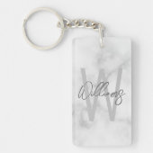 Witte marmeren script gepersonaliseerde monogram e sleutelhanger (Voorkant)