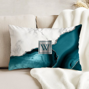 Witte marmeren turquoise agaat zilver glinsterend accent kussen