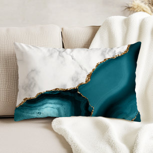Witte marmeren vergulde Teal agaat Accent Kussen