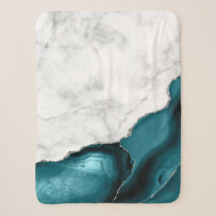 Witte marmeren zilveren glitters teal blauwe agaat sherpa deken