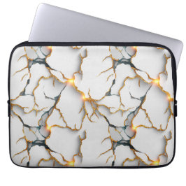 Witte marmerstructuur met gloeiende gouden aders laptop sleeve
