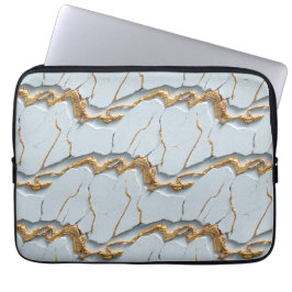 Witte marmertextuur met gebarsten gouden aders laptop sleeve