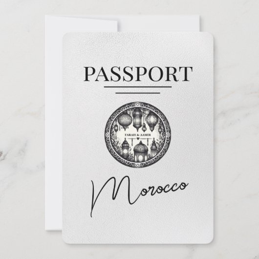 Witte Marokko Paspoort bruiloft uitnodiging (Achterkant)