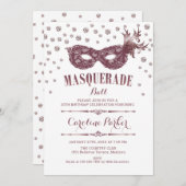 Witte Mauve Roze Masquerade Bal Verjaardagsfeest Kaart (Voorkant / Achterkant)