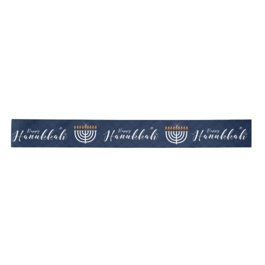 Witte menora met blauwe en moderne Chanoeka Lint (Voorkant)