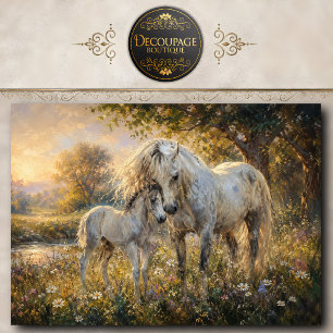 Witte Merrie en Veulen Schilderij Muur Kunst Paard Tissuepapier