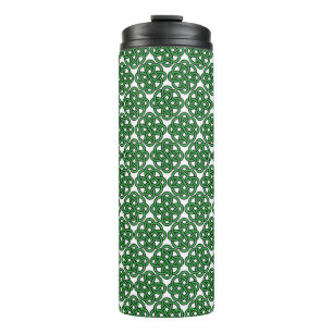 WITTE MET GROENE IERSE CELTISCHE KNOT PATTERS THERMOSBEKER