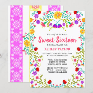 Witte Mexicaanse Fiesta Folk Art Floral Sweet Sixt Kaart