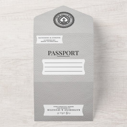 Witte Mexico Passport bruiloft All In One Uitnodiging (Buitenkant)