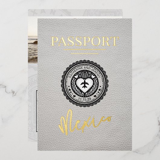 Witte Mexico Passport bruiloft Folie Uitnodiging (Voorkant / Achterkant)