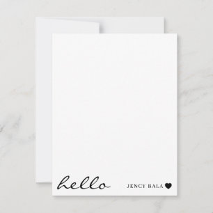 Witte Minimale Hallo   Schoon Modern Hart Ontwerp Notitiekaartje
